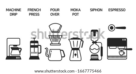 Types of Coffee Making, machine drop, French press, pour over, mocha pot, siphon, espresso