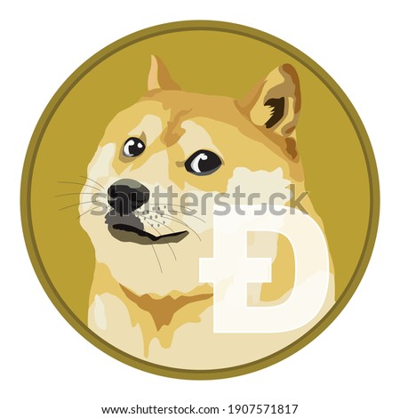 Dogecoin DOGE cryptocurrency isolated on white background, Face of the Shiba Inu dog on coin, Symbol digital currency, Vector illustration