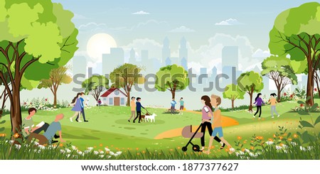 Similar – Image, Stock Photo Spring in the city park with flowers