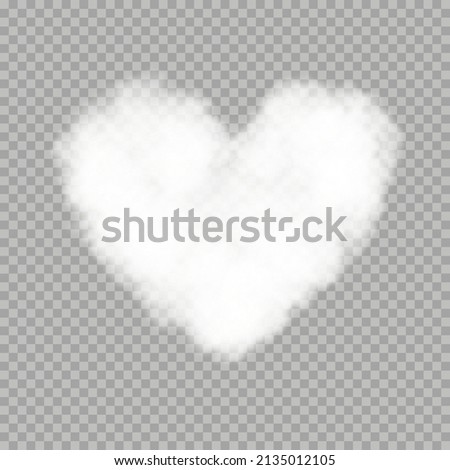 Cloud Heart Shape isolated on transparent background for Valentines card,Mother day,Wedding decoration,3D Love Heart shape Soft fluffy White Cotton or Smoke for Spring,Summer design element