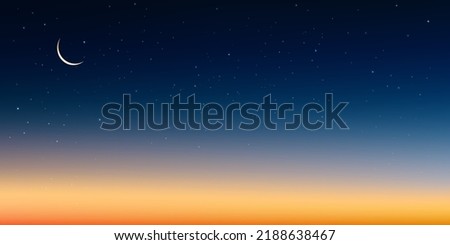 Islamic background,Ramadan Kareem card design with Crescent moon and Star on Sunset Sky,Vector horizon banner Religions symbolic of Muslim for Eid Mubarak, Eid al adha, Eid al fitr, Islamic New Year