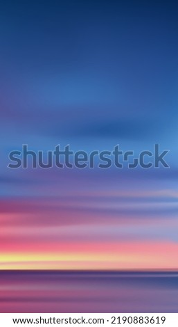 Sunset in evening with Orange,Yellow,Pink and Blue sky,Vertical Dramatic landscape Sunrise,Vector Dusk Sky,Romantic Twilight banner of Sunlight reflection by the sea for web, mobile screen background