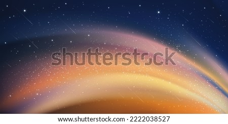 Milky Way and Orange light,Stars Shining and Comet falling,Night colourful landscape with Starry sky,Beautiful Universe with Space background of galaxy.Vector banner Star field in night sky for travel