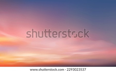 Sunset Sky Background,Sunrise with Orange,Yellow,Pink,Blue Sky,Nature Landscape Romantic Golden Hour with twilight Sky in Evening after Sun Dawn,Vector Horizon Banner Sunlight for Four Seasons concept