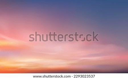 Sunset Sky,Cloud Background,Sunrise by Beach with Orange,Pink,Blue.Nature Landscape Dramatic Golden Hour with twilight Sky in Evening after Sun Dawn,Vector Horizon Banner Sunlight in Autumn,Winter