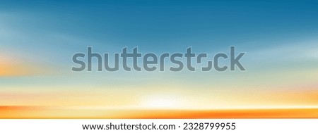 Sunset Sky Background,Sunrise with Yellow and Blue Sky,Nature Landscape Romantic Golden Hour with twilight Sky in Evening after Sun Dawn,Vector Horizon Banner Sunlight for Four Seasons concept