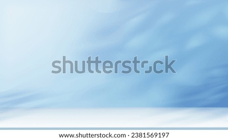 Background Blue Wall Studio with shadow leaves and light on Surface Texture concrete floor,Empty Kitchen Room with Podium Display,Top Shelf Bar,Backdrop minimal scene for Cosmetic,Beauty Product