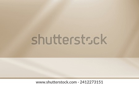 Brown Background,Empty Studio Wall Room and Podium with Light,Window Shadow,Minimal Backdrop 3D Beige Display Room with Stand Mockup for product presentation,Easter Sale, Spring,Summer,Autumn Banner