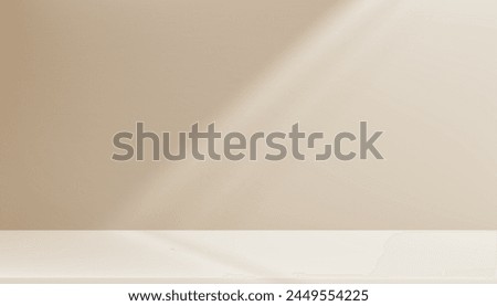 Background Beige Wall Studio Room and White Light,Shadow on Podium Stage for Product,Empty Autumn Backdrop.Fall Season scene banner with sunlight on floor texture,Interior Kitchen with blur gradient 