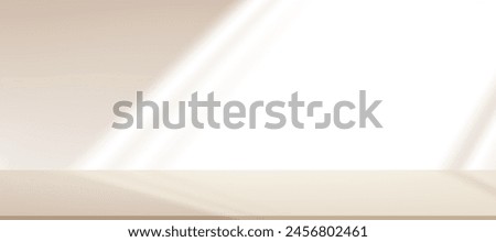 Background Beige Wall Studio with Shadow and Light on Surface Texture on floor,Spring Backdrop Empty Room with Podium Display and Top Shelf Bar for Product,Template Banner for Autumn collection