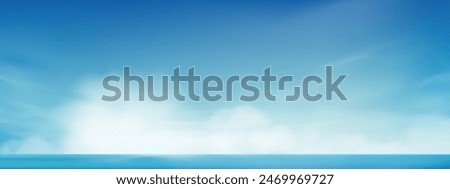 Sky Blue Background,Horizon Landscpae Sunrise in Summer Beah with Clear Sky and Cloud,Vector panorama banner before sunset sky over blue ocean on Spring