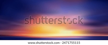 Sunset Blue,Purple Sky Background,Dramatic Sunrise with Cloud in Orange,Yellow Color in Summer,Vector Horizon Evening twilight dusk sky after sun dawn in Winter,Beautiful nature landscape by sea beach