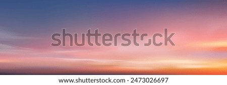 Sunset Sky,Cloud Background,Sunrise by Beach with Orange,Pink,Blue.Nature Landscape Dramatic Golden Hour with twilight Sky in Evening after Sun Dawn,Vector Horizon Banner Sunlight in Autumn,Winter 