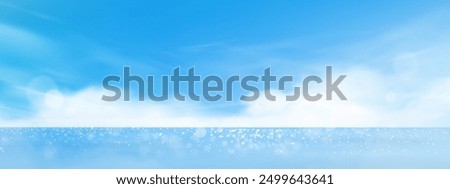 Sky Blue,Cloud Background,Horizon Spring Clear Sky in Morning by the beach,Vector beautiful landscape nature sunrise in Summer,Backdrop panoramic banner white clouds over blue ocean,Sunset landscape