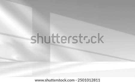 Background White Wall Studio with Window Shadow,Sunlight effect on Cement floor Surface Texture for Product present,Empty Kitchen Room with Concrete wall with light on Podium Display