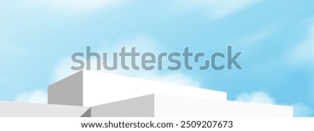 Blue Background,3d White Podium on Blue Sky,Cloud for Product Presentation for Summer Cosmetic,Platform display mockup stage stand on spring nature,Banner abstract graphic design for business backdrop