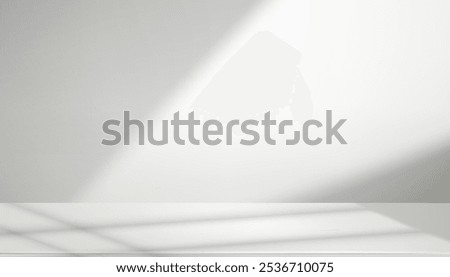 Background White Studio with Shadow on Grey Wall and Podium Floor for Spring Product Design,Interior Kitchen Room with Light Texture Effect from Window Frame,Vector 3d Backdrop for Summer banner