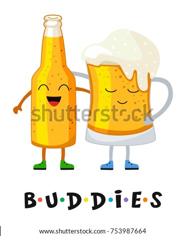 Happy beer buddies. Stylized characters. Vector illustration.