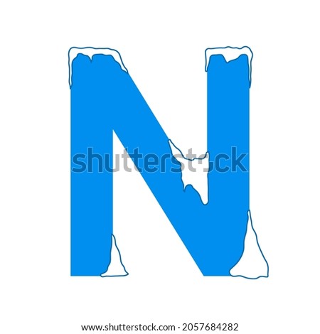 Icy letter N with a snow cap. Decorative winter font. Stock foto © 