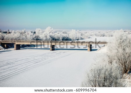 Similar – Foto Bild Verschneite Brücke über den Fluss in der Altstadt