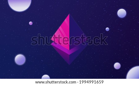 Ethereum Logo. Cryptocurrency Concept Illustration. Ethereum Symbol and Spheres. Abstract Texture Background. Vector Illustration