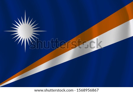 The national flag of Marshall Islands. The symbol of the state on wavy cotton fabric. Realistic vector illustration. Marshall Islands flag background with cloth texture. EPS10