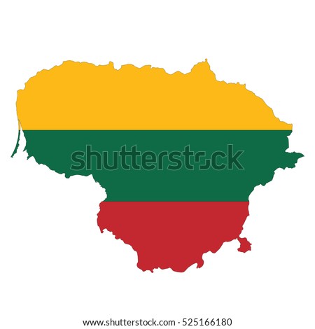 Country shape outlined and filled with the flag of Lithuania