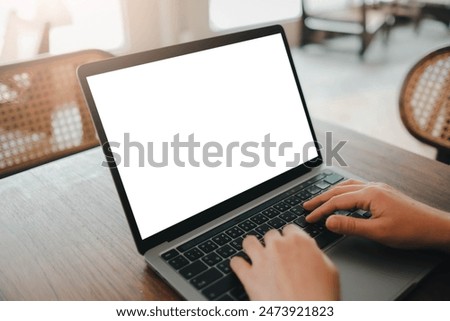 Similar – Image, Stock Photo Woman with laptop and headphones on bed