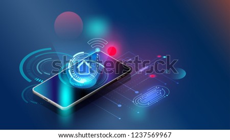 fingerprint wi-fi smartphones,Vector futuristic Smart home security controls technology controlling protection system With space content,web- template, business tech presentation  appliances 