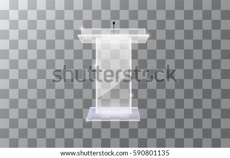Transparent Podium Tribune Rostrum Stands with Microphones on a white background