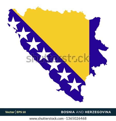 Bosnia and Herzegovina - Europe Countries Map and Flag Vector Icon Template Illustration Design. Vector EPS 10.