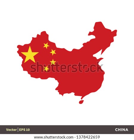 China - Asia Countries Map and Flag Icon Vector Logo Template Illustration Design. Vector EPS 10.