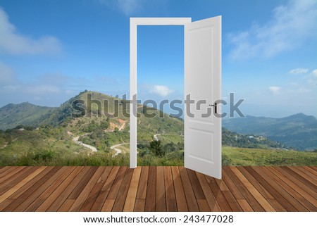 Landscape behind the opening door,3D