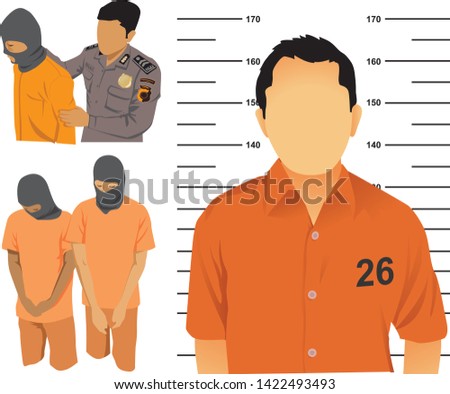 Indonesian police arrest criminals and Criminal mugshots - vector