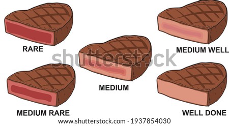 illustration of maturity level of steak, Steak Doneness infographic - vector