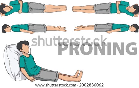 illustration of proning or lying down and sideways to improve oxygen levels because of covid-19 - vector 