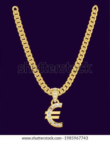 Euro Symbol Set with Diamonds on a Gold Chain