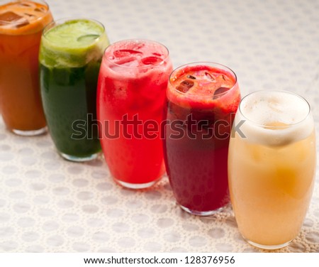 selection of fresh  fruits colorful long drink cocktails
