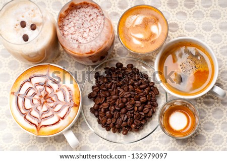 group selection of different Italian coffee type