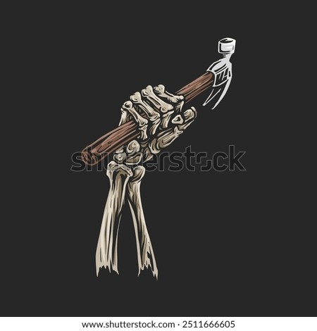 Illustration of human bones holding a hammer to symbolize the hard work of workers and laborers