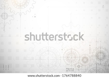 Abstract mechanic parts of car engine or watch. Gear blueprint technical background. Cogs and wheels in gray color. Blueprint of working clock. Tech drawing of gears connection. Vector illustration.