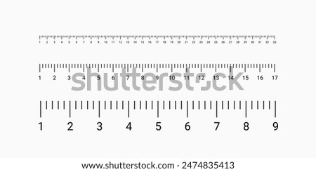 Markup for rulers in different scales isolated on white background. Measuring scale set. Ruler for comparing sizes of objects.