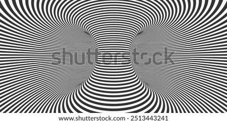 Striped abstract shape. Surrealistic optical illusions. Black lines on white background. Vector illustration.