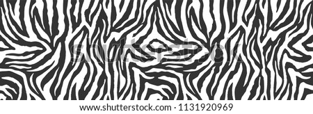 Zebra skin, stripes pattern. Animal print, black and white detailed and realistic texture. Monochrome seamless background. Vector illustration  Imagine de stoc © 