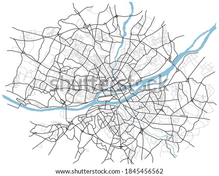 Nant city map (France) - town streets on the plan. Monochrome line map of the  scheme of road. Urban environment, architectural background. Vector 