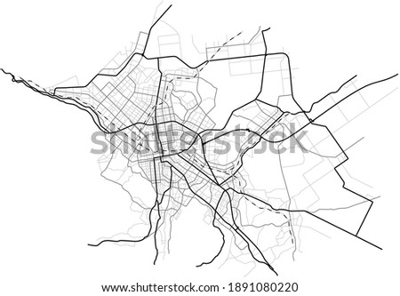 Sapporo city map (Japan) - town streets on the plan. Monochrome line map of the  scheme of road. Urban environment, architectural background. Vector 