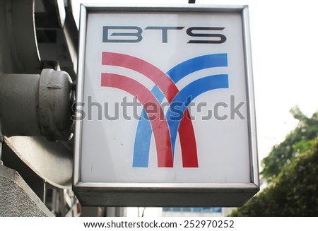 BANGKOK, THAILAND - FEBRUARY 7 : Logo of The Bangkok Mass Transit System (BTS) on February 7, 2015 in Bangkok, Thailand. It is an elevated rapid transit system in Bangkok, Thailand.