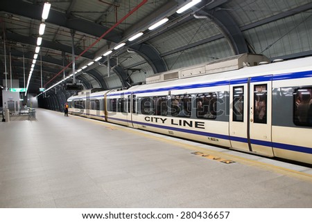 BANGKOK, THAILAND - MARCH 16 : Interior view of Suvarnabhumi Airport Rail Link Station on March 16, 2015 in Bangkok, Thailand. Airport Rail Link opened for service on 23 August 2010.