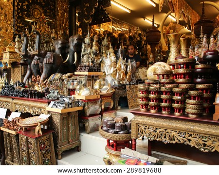 BANGKOK, THAILAND - JUNE 6 : View of antiques shop at Jatujak Market on JUNE 6, 2015 in Bangkok, Thailand. Jatujak Market is the largest market in Thailand.