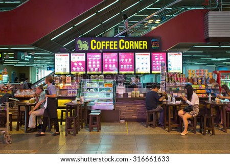 BANGKOK, THAILAND - SEPTEMBER 7 : Coffee corner in Don Mueang International Airport on September 7, 2015 in Bangkok, Thailand. It is one of two international airports serving Bangkok, Thailand.